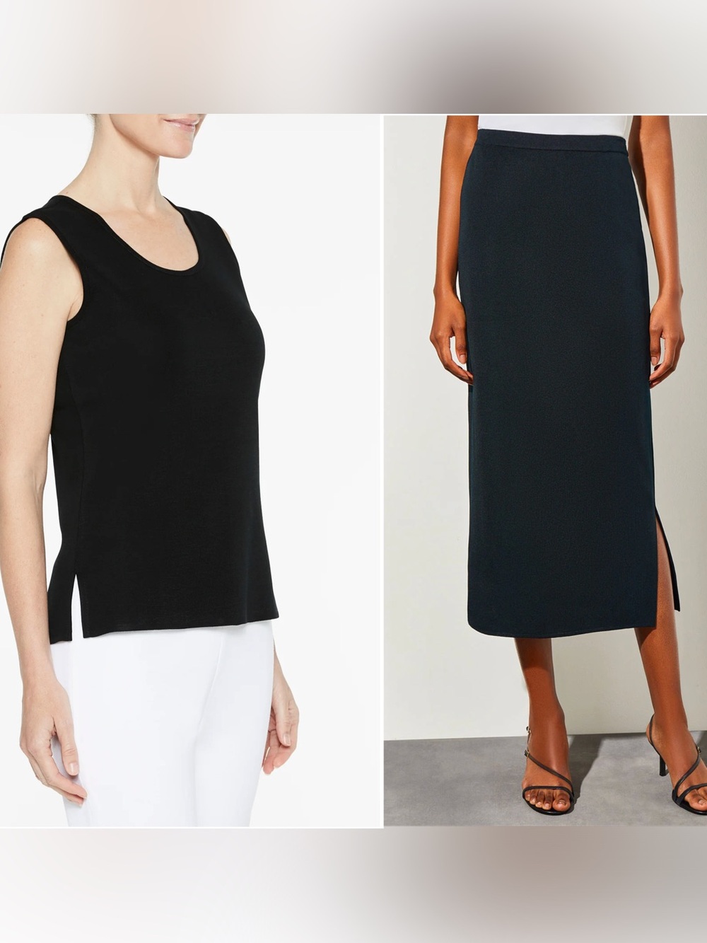 Ming Wang Black Matching Set Mid Length Tank Ballerina Straight Midi Skirt XL